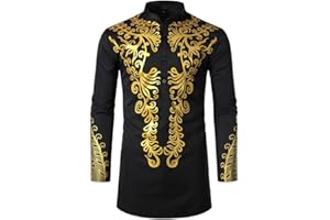 F_GOTAL MENS SHIRT F_Gotal Mens Dashiki African Tribal Clothing Printed Long Henley Shirt Traditional Ethnic Slim Fit Plus Size Tops Blouse