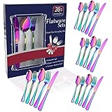 Rainbow Flatware Set Colorful Stainless Steel Silverware Dinnerware Set, Colored Tableware Set for 4, 20-piece flatware Set S