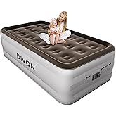 DIVON Twin Air Mattress with Built in Pump Raised, 2 Min Self Inflatable Mattress, 18’’ Blow up Mattress for Adults, 330 LBS Portable Air Bed for Guest, Camping, Travel & Floor, Brown