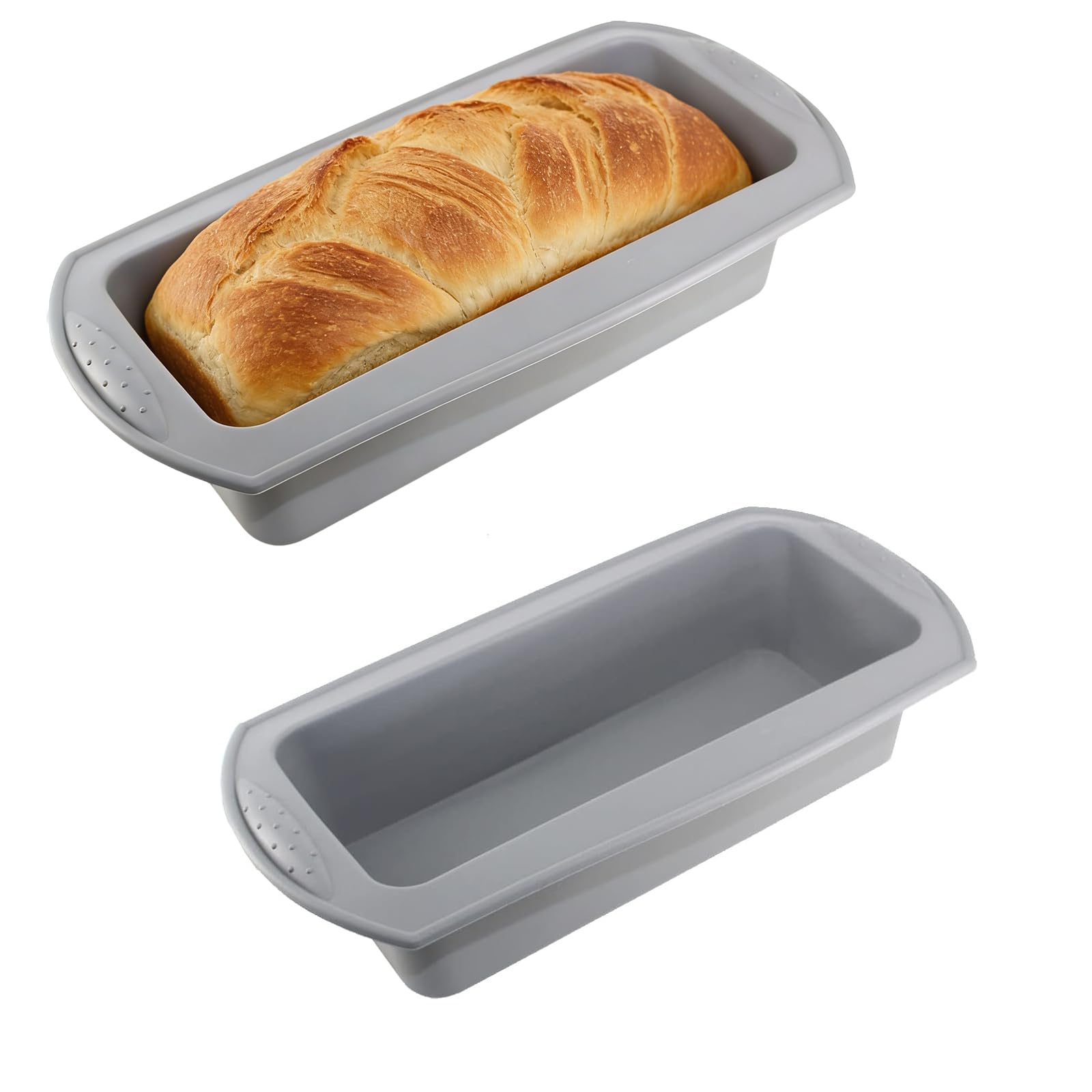 CTForest Pack of 2 Silicone Bread Tins, Rectangular Silicone Moulds, Bread Baking Mould, Suitable for Making Square Bread (Grey)