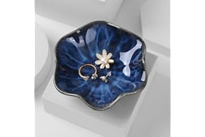 ALXBSONE Jewelry Dish Lotus Leaf Shape Ring Holder Trinket Tray Key Bowl Ceramic Decorative Plate(Leaves-Blue)