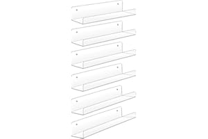 Sooyee Acrylic Shelves,6 Pack 15 Inch Floating Wall Shelves, Funko Pop Display Shelf,Invisible Kids Book Shelf,Picture Ledge Shelf Decor, Plastic Bathroom Wall Shelves,Clear