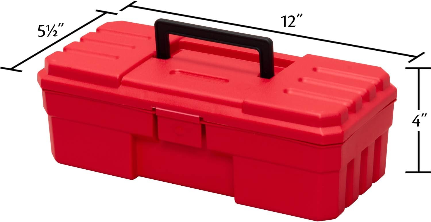 Akro-Mils 12-Inch ProBox Plastic Toolbox for Tools, Hobby or Craft Storage Toolbox, Model 09912, (12-Inch x 5.5-Inch x 4-Inch), Red - Plastic Tool Box With Handle - 