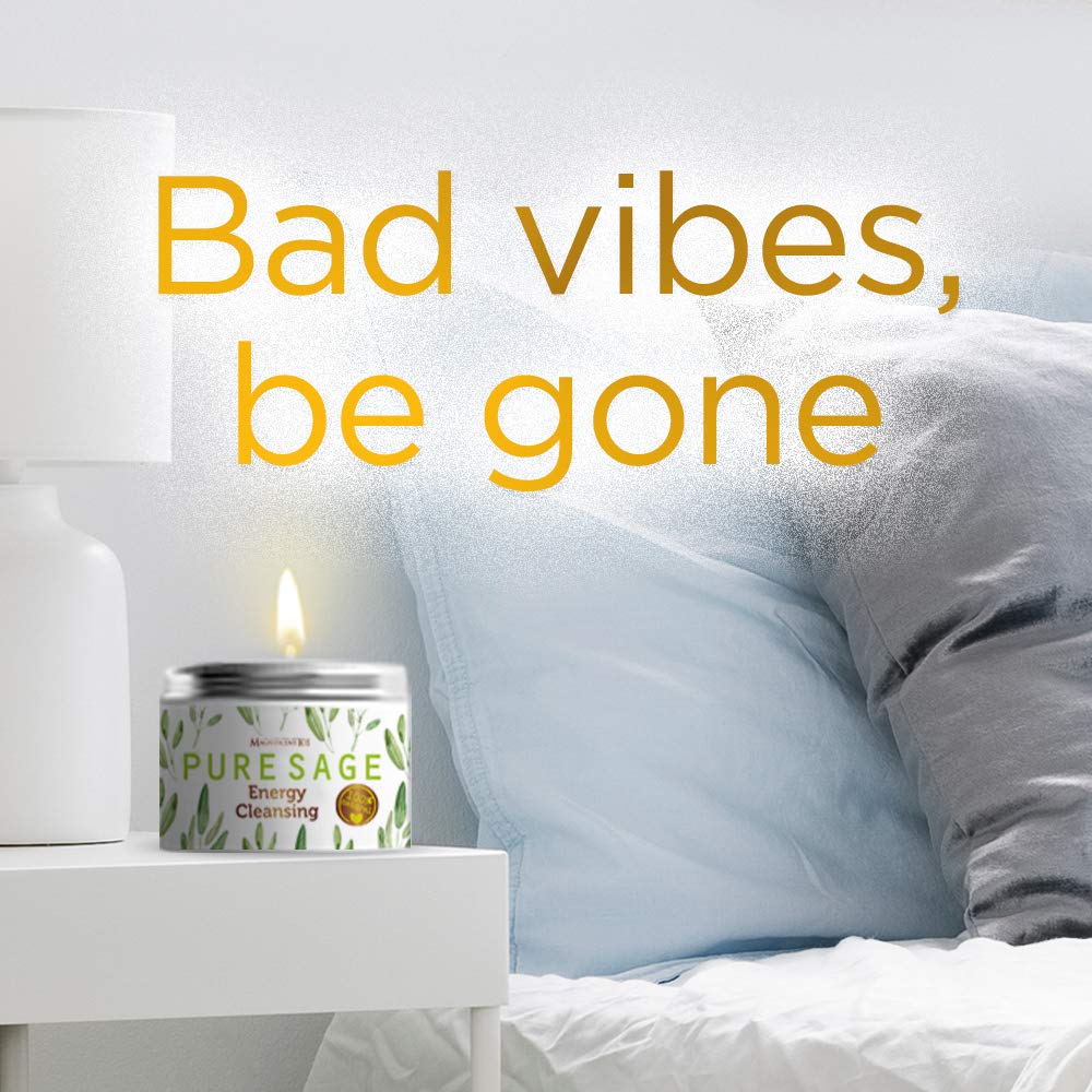 MAGNIFICENT101 Pure White Sage Smudge Candle for House Energy Cleansing, Banishes Negative Energy I Purification and Chakra Healing - Natural Soy Wax Tin Candle (Pure White Sage, 6 oz): Home Improvement
