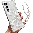 Changjia for Samsung Galaxy S24 Plus Clear Glitter Case, Cute 3D Butterfly Floral Pearl Bling Sparkle Shiny with Wrist Strap Soft TPU Aesthetic Women Girls Phone Case for Galaxy S24 Plus 6.7" (Clear)
