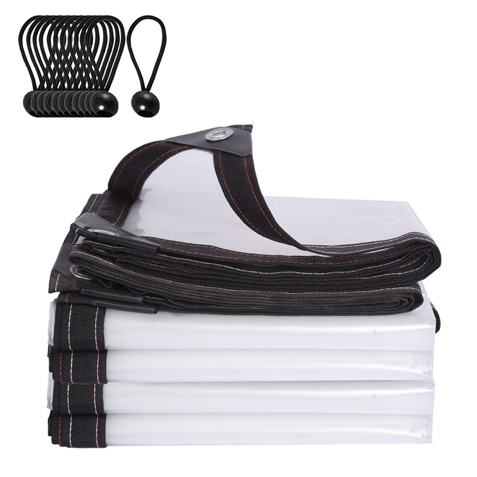 Clear Tarpaulin Waterproof, 3x3m Heavy Duty Reinforced Tarpaulin Sheet Transparent Tarp Cover, Multipurpose Tarp Cover with Eyelets and 12pcs Bungees Balls Cord for Outdoor Garden Furniture Camping