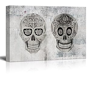 Canvas Print Wall Art - Day of The Dead (Dia De Los Muertos) Themed Skulls - Gallery Wrap Modern Home Art | Ready to Hang - 12x18 inches