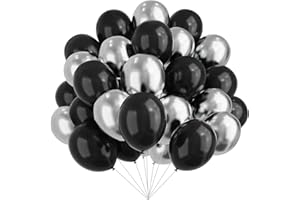 YMSZ Black and Silver Balloons, 67pcs 12 Inch Metallic Chrome Silver and Black Balloons for Birthday, Baby Shower, Wedding, and Engagement Party Decoration