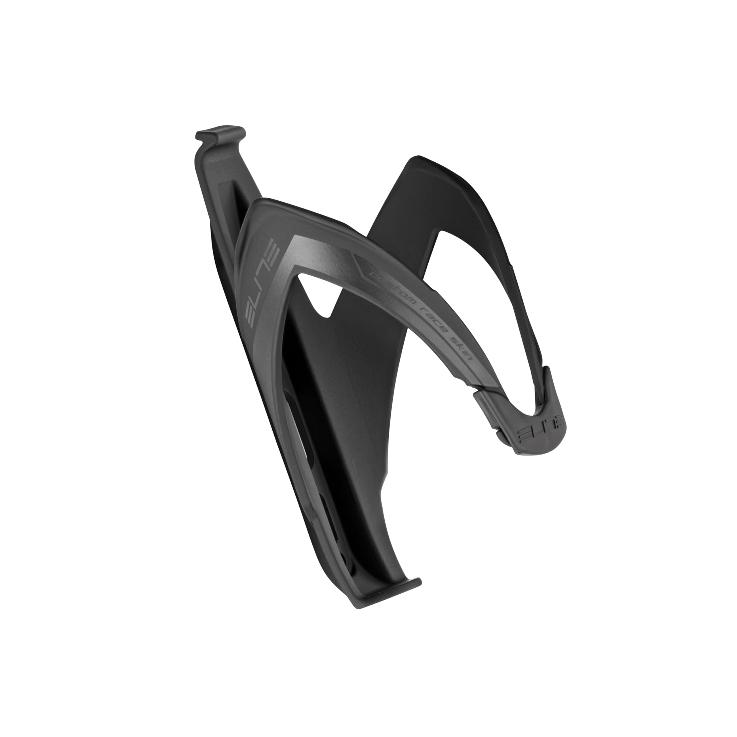 Elite Custom Race Bottle Cage Black Skin Soft Touch – Self-Adjusting Bike Bottle Holder with Elastomer Insert – Lightweight Fibre-Reinforced – For Road Bike, MTB & Gravel Cycling