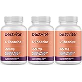 BESTVITE L-Theanine 200mg (360 Vegetarian Capsules) (120 x 3) - No Stearates - Vegan - Non GMO - Gluten Free