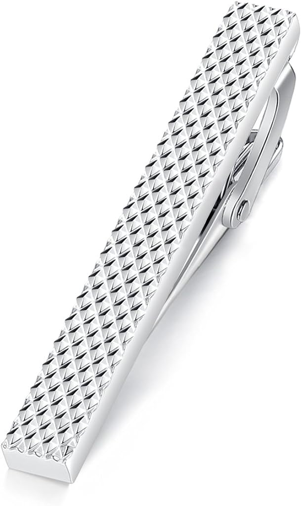 HONEY BEAR Mens Tie Clip Bar Net Normal Size for Business Wedding Gift,5cm/5.4cm (Silver-5.4cm) - Image 3