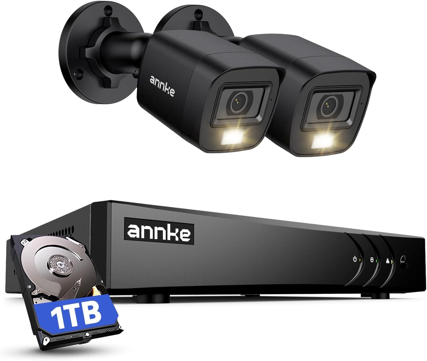 ANNKE 8 Channel 3K Lite H.265+ AI DVR CCTV Camera System with 1TB Hard Drive, 2x 2MP Color Night Vision Security Camera Outdoor, Human/Vehicle Detection, Email Alert with Images, IP67 Waterproof