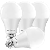 LUXRITE A19 LED Light Bulbs 100W Equivalent, 2700K Warm White (4 Pack) | Dimmable, Enclosed Fixture Rated, Standard LED Bulbs 15W, Energy Star, E26 Medium Base, for Indoor and Outdoor Use, 1600LM