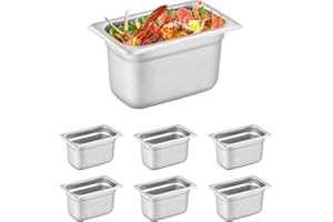HOCCOT 1/9 Size Hotel Pan 6 Packs, 4" Deep 304 Stainless Steel Steam Table Pan for Chafing, Commercial Food Pan for Hotel, Buffet, Restaurant, Party, Catering Food Pan for Food Supply & Storage