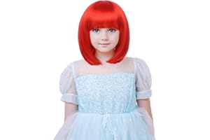YTbeauty Kids Wig Short Red Bob Wig With Bangs - Straight Red Bob Wig for Girls 10inch Synthetic Child wig Heat Resistant Fiber Hair Costume Wig for Cosplay Party Halloween(Red)