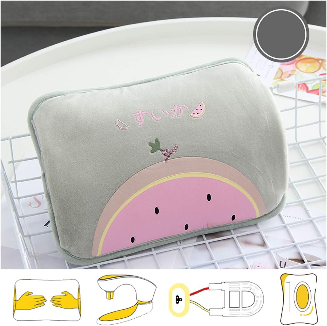 YYBF Hot Water Bottle, Electric Rechargeable, with Soft Touch Hand Pouch & Explosion-Proof Power Lead, Stays Warm for Up To 6 Hours,Gray