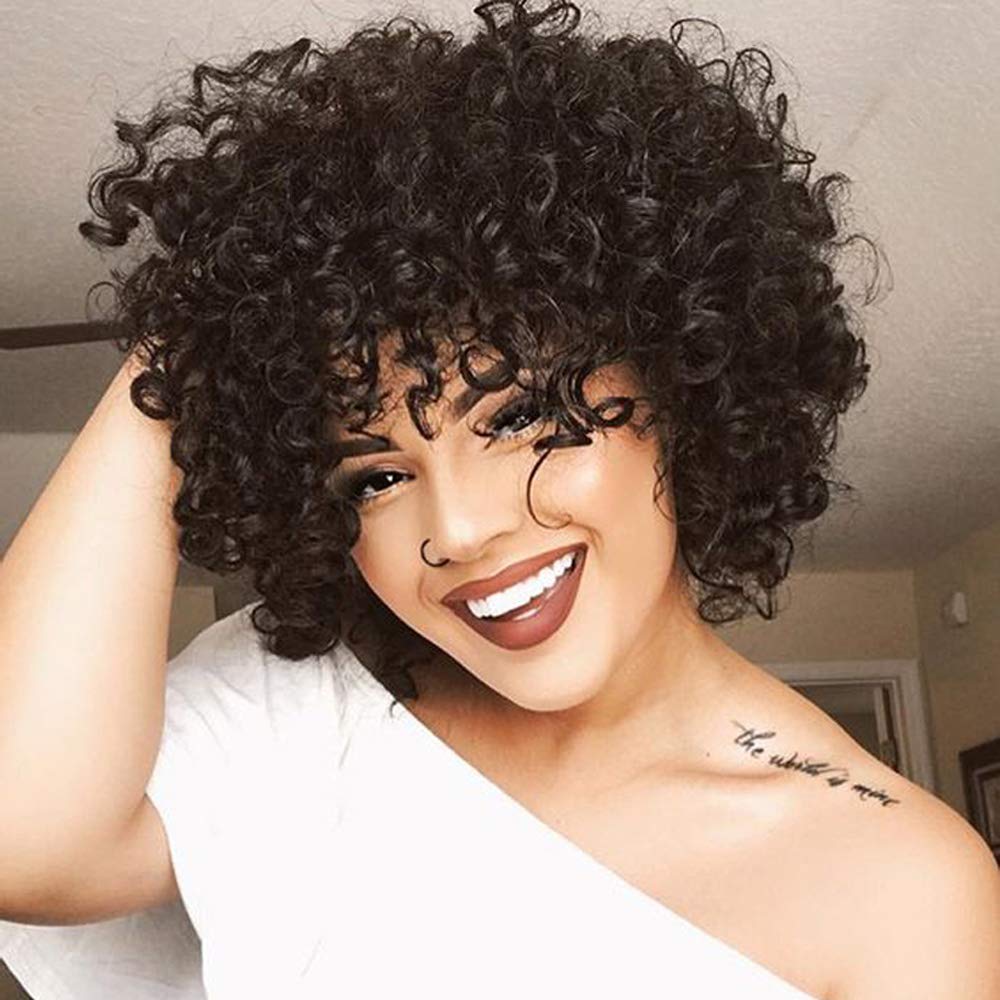 Amazon Com Hua Short Curly Human Hair Wigs For Black Women Afro