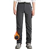 JOMLUN Boy's Hiking Pants Fleece Lined Cargo Snow Soft Shell Ski Waterproof Windproof Warm Outdoor Insulated Trousers Winter