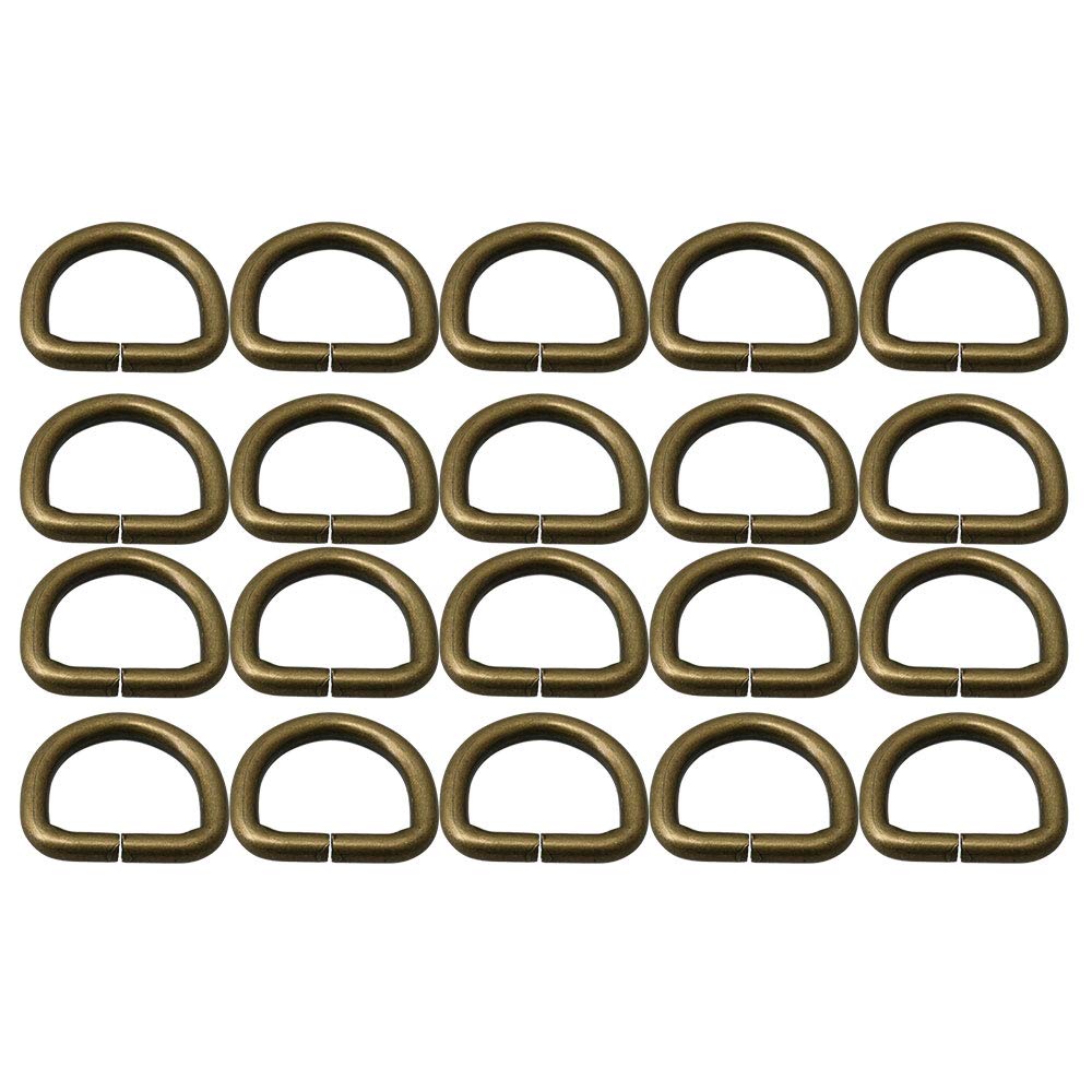 RDEXP 20mm Inner Dia Antique Brass D-Ring Webbing Buckles for Backpack Handbag Leather Purse Chain Belts Pack of 20