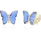 YOQUCOL Butterfly Shape Crystal Clip On Earrings Non Pierced Golden Stud for Women