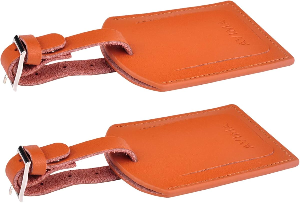  | Leather Luggage Tag by AVIMA | Bag Tags Suitcase Tags Identifiers Travel Tags 2pc - Brown | Luggage Tags