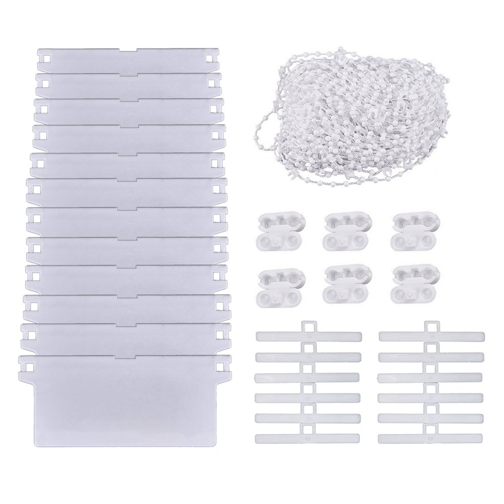 Vertical Blind Set SAIYU Vertical Blind Repair Kit With 12 Pack 45 mm*89 mm White Bottom Weights Slats And 12 Pack Top Hangers And 10 M Vertical Blind Bottom Chain with 6 Pack Plastic Chain Connectors