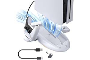 OLCLSS Stand for P5 Slim with Cooling Fan & RGB Lighting, Compatible with Regular and Elite Controller Charging, for P5 Slim Console Only, Not for Other