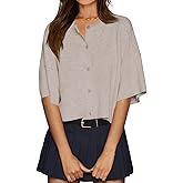 Cicy Bell Womens Half Sleeve Cardigan Sweaters Cropped Button Down Tops Oversized Lightweight Ribbed Knit Summer Outfits