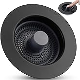 Universal 3 in 1 Kitchen Sink Drain Strainer Stopper Combo, Black Stainless Steel Shell Pop Up Sink Stopper for US Standard 3-1/2 inch Drain Filter, Anti-Clog and Easy Clean, Matte Black