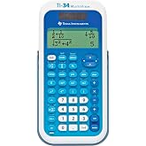Texas Instruments TI-34 MV School Calculator (Multi View, 4 Line Display, Solar and Battery Operated) Blue/White