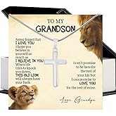 SUTERY To My Grandson Necklace from Grandma, Cross Chain with Message Card and Gift Box, Meaningful Gift for Grandson on Birthday or Christmas