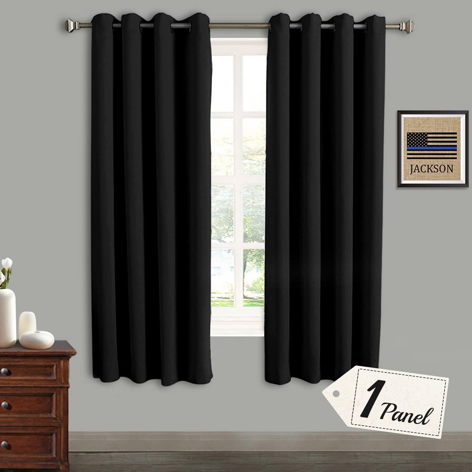 Rose Home Fashion RHF Blackout Thermal Insulated Curtain - Antique Bronze Grommet Top for Bedroom 52W by 63L Inches- Black