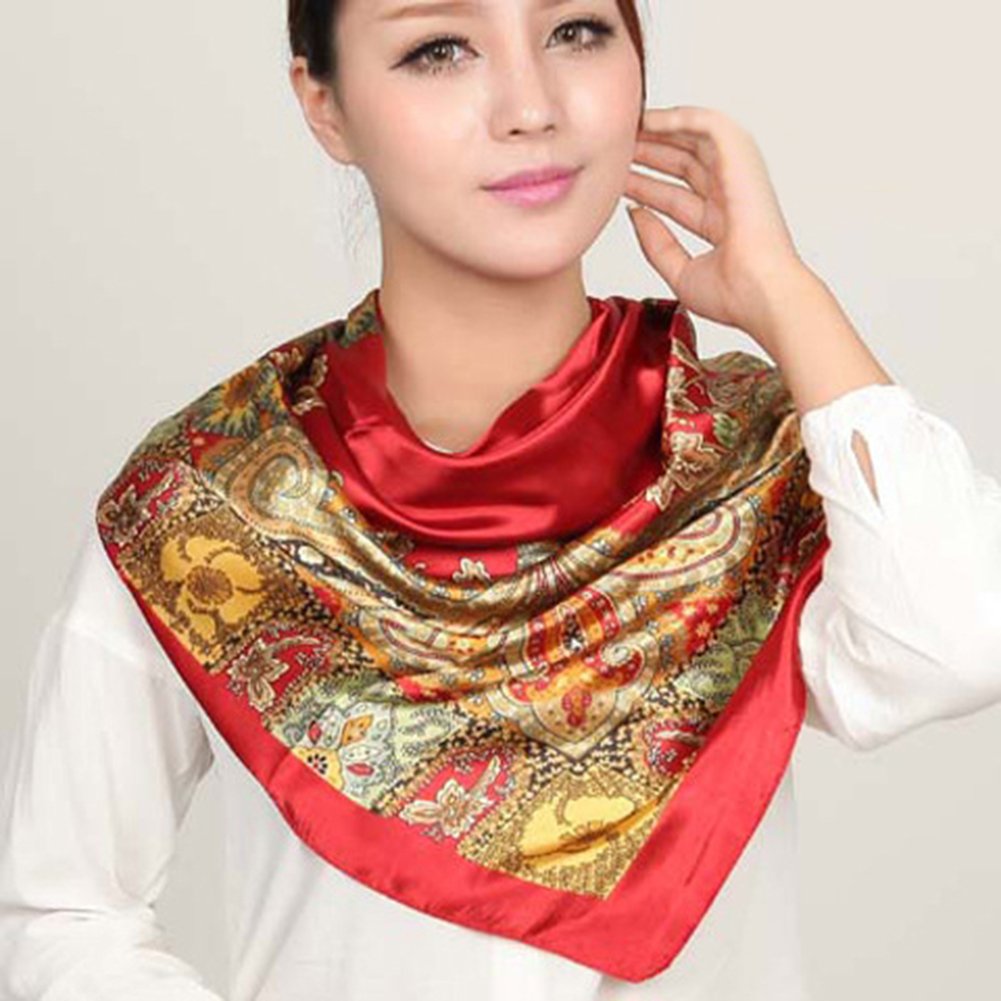Vinmax Classical Pattern Large Square women girl Scarf Silk Scarves Elegant Scarves (Red)