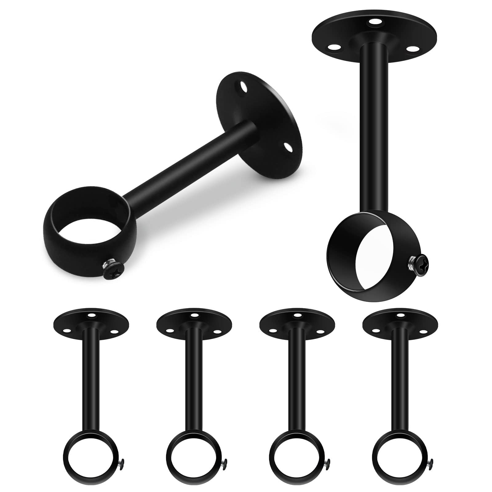 6Pcs Ceiling Curtain Pole Brackets Black Curtain Rail Bracket 25.4mm/1 Inch Metal Curtain Pole Support Hangers Rod Bracket Holder Heavy Duty Stainless Steel Rod End Supports