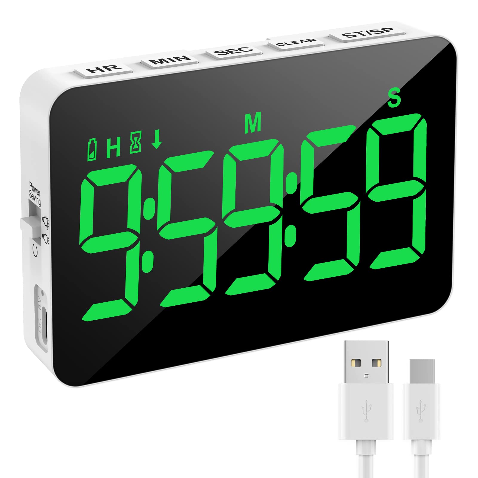 Kitchen Timer, XREXS Rechargeable Timers for Cooking, Adjustable Brightness & Volume, Large LED Display, Magnetic Cooking Timer for Kitchen/Meeting/Class (Charging Cable Included) Green