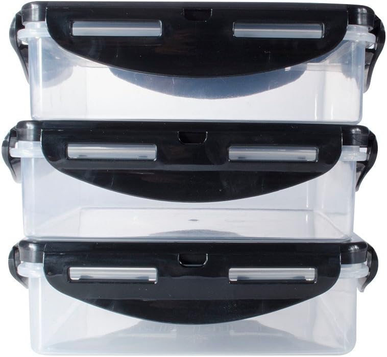 6 Pack Fitness Sure Seal Meal Prep Containers Square Set of 3 (Clear/Black)
