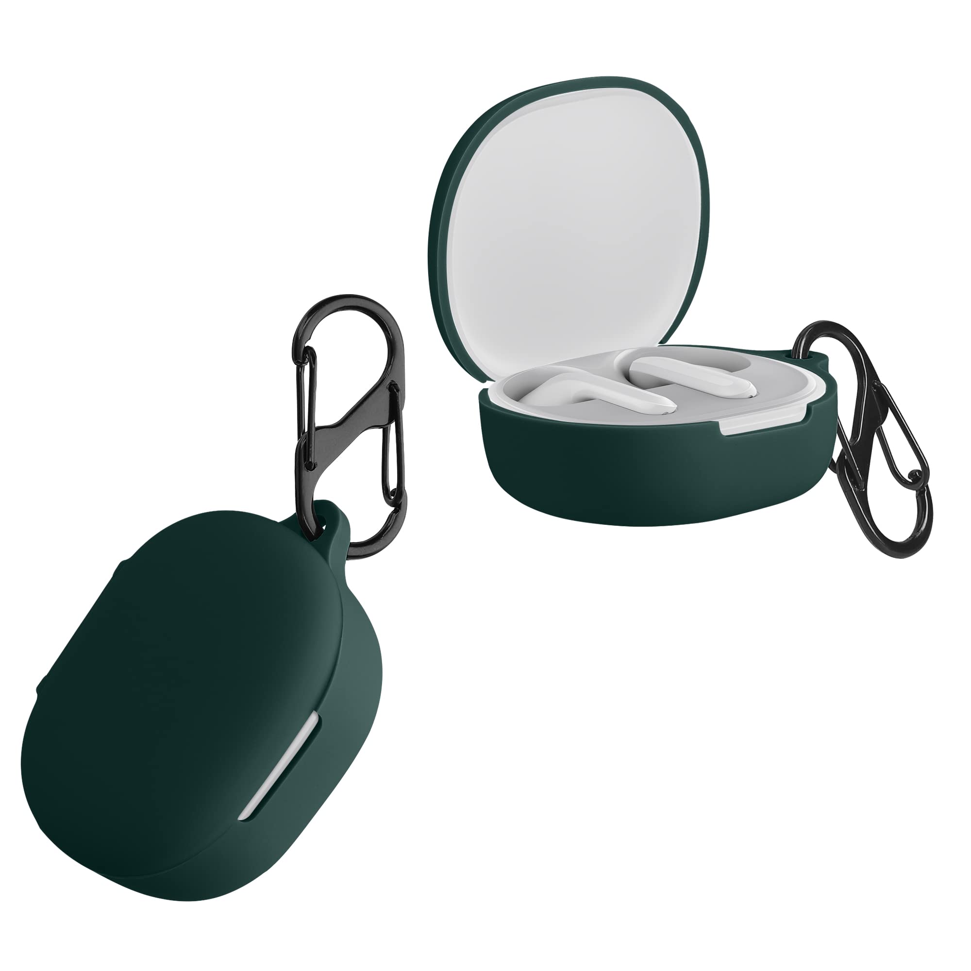 kwmobile Silicone Cover Compatible with Xiaomi Redmi Buds 4 Lite - Case Cover Stick-On Skin with Clip - Dark Green