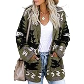FERBIA Women Boho Cardigan Aztec Open Front Loose Slouchy Sweaters Tribal Long Sleeve Knitted Christmas Jacket Coat