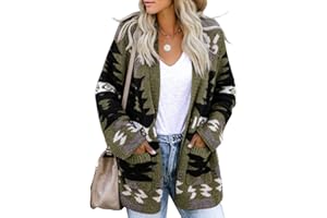 FERBIA Women Boho Cardigan Aztec Open Front Loose Slouchy Sweaters Tribal Long Sleeve Knitted Christmas Jacket Coat