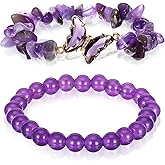 WLLHYF Amethyst Bracelet For Women Butterfly Charm Healing Crystal Anxiety Beads Bracelets Layered Jewelry Stone Beaded Gifts for Women