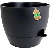 WSMKSZ 12 inch Large Self Watering Pots, Flower Plant Pots with Multi Mesh Drainage Holes for Indoor Outdoor Garden Plants and Flowers, Plastic Planters with Removable Deep Reservoir, Black