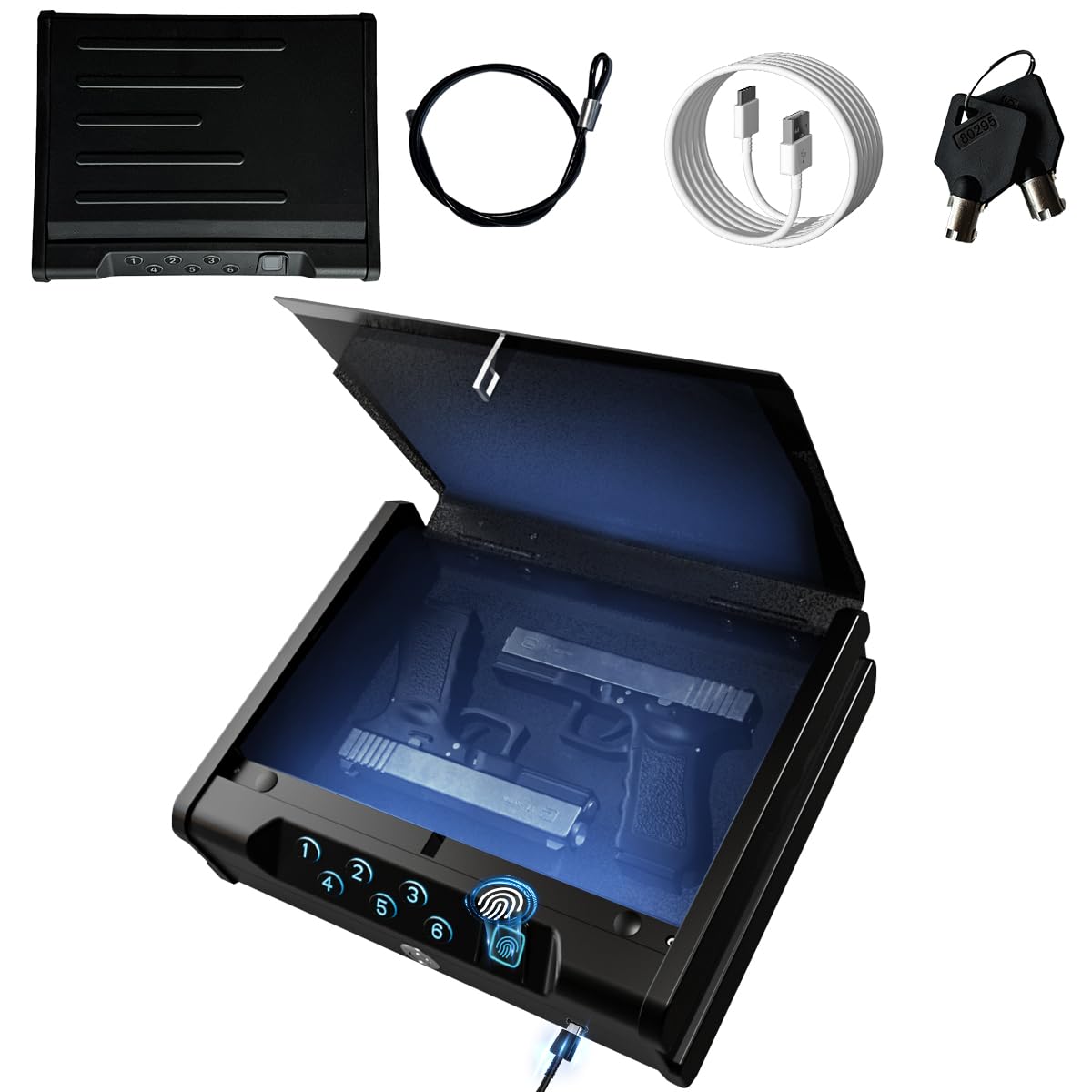Photo 1 of Safe?Biometric Gun Safe For Handgun with fingerprint, key and digital password .withUSB-C Port?voice prompt?for bedroom nightstand and car