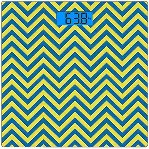Precision Digital Body Weight Scale Square Yellow and Blue Ultra Slim Tempered Glass Bathroom Scale Accurate Weight Measurements,Classical Chevron Pattern Horizontal Zigzag Lines Geometric Old Fashion