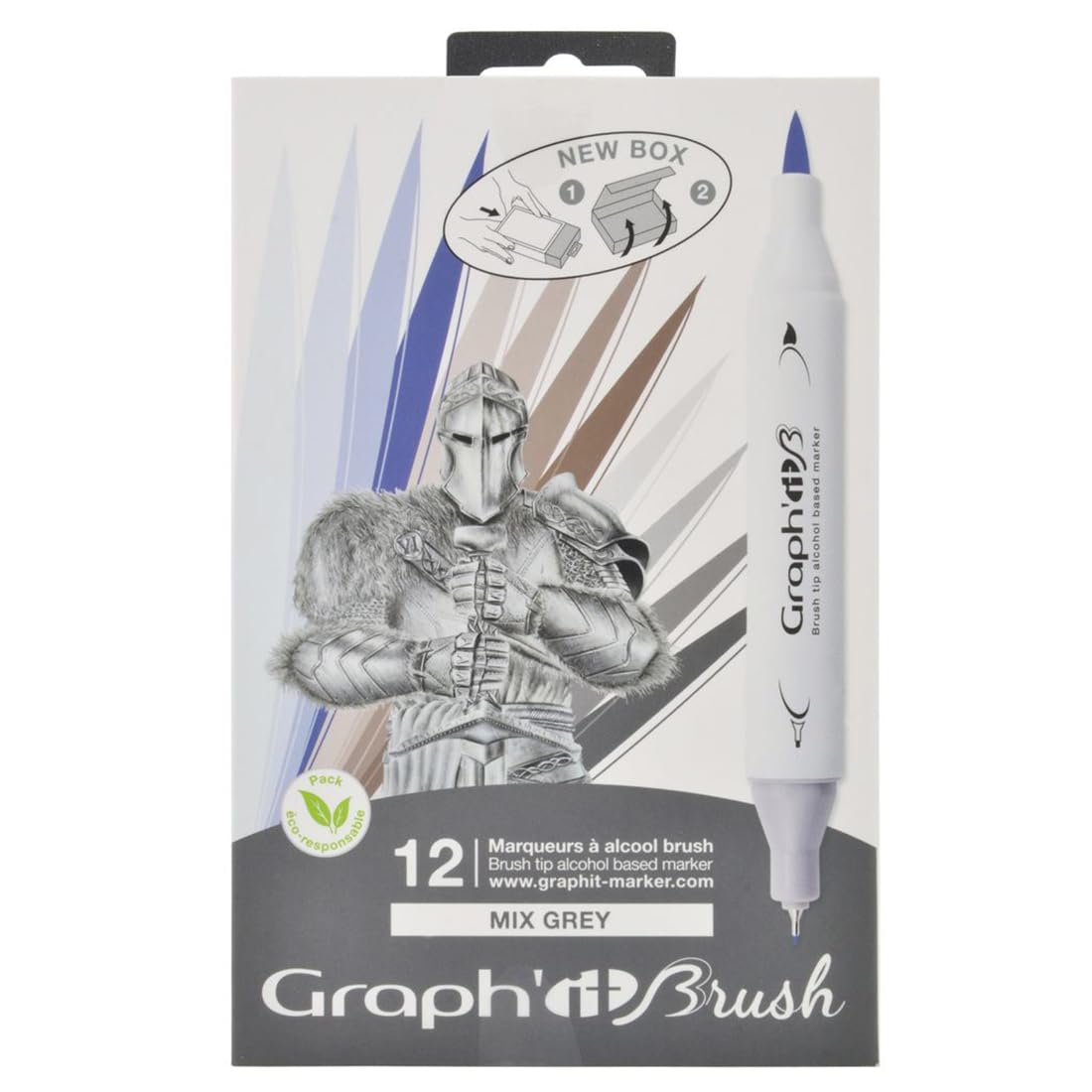 GRAPH'IT Brush Set of 12 Double Tip Markers - Mix Grey Colours