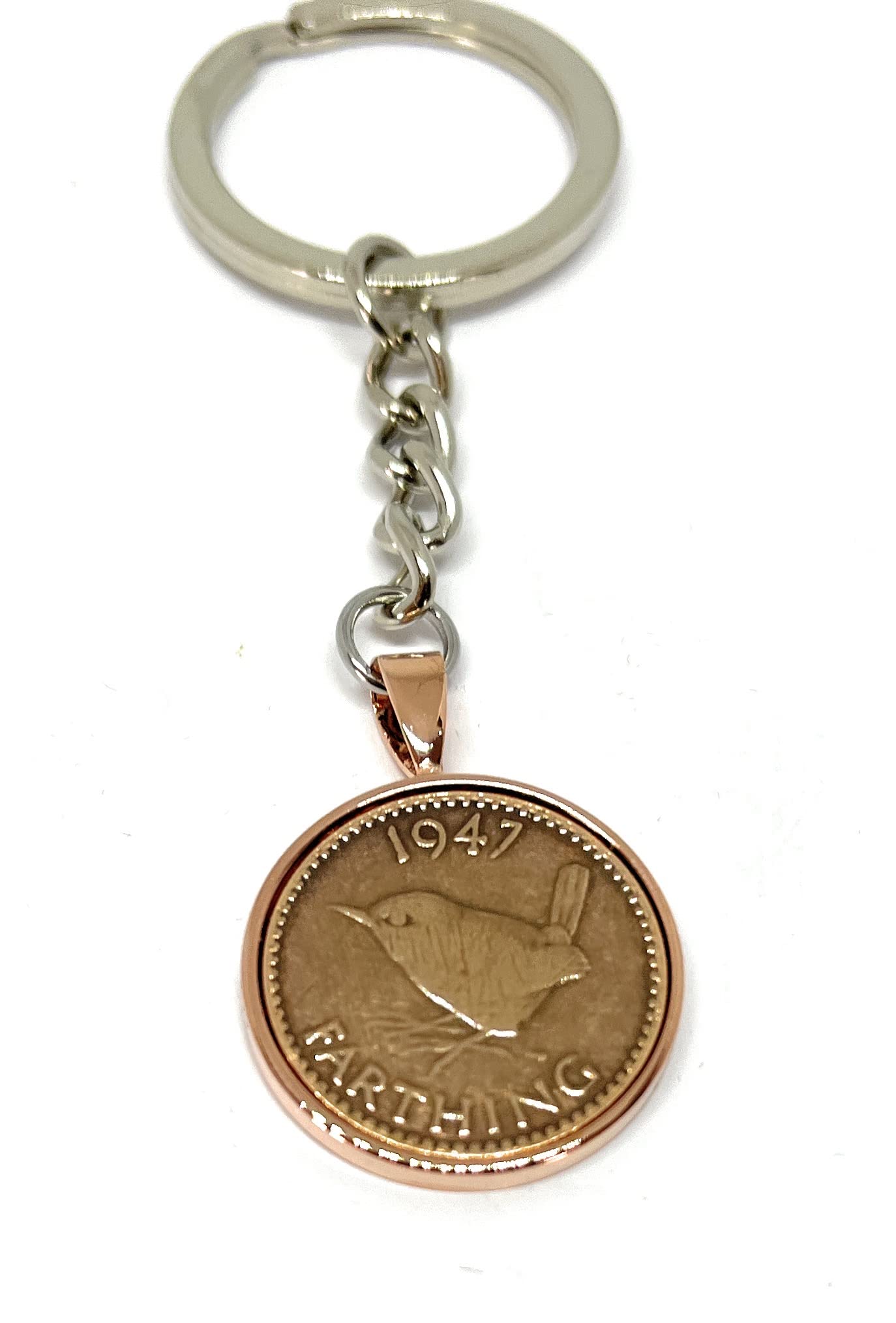 1947 79th Birthday Keyring Farthing Keyring Mum, Dad, Brother, Sister- 79th Birthday-Farthing Coin Keyring, Farthing Coin, 79th Anniversary Rose GLD