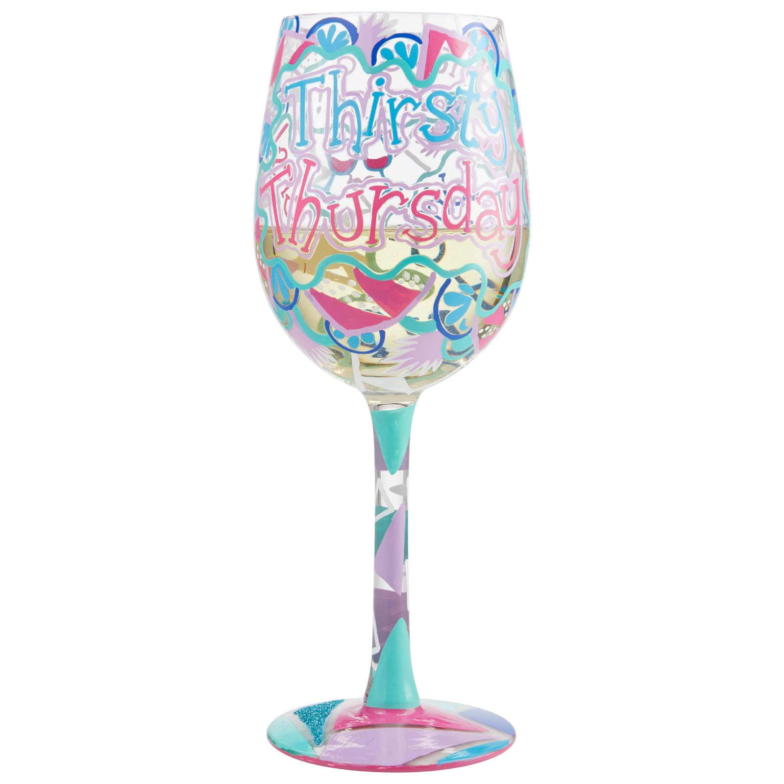 Enesco Designs by Lolita Thirsty Thursday Artisan Hand-Painted Wine Glass, 1 Count (Pack of 1), Multicolor