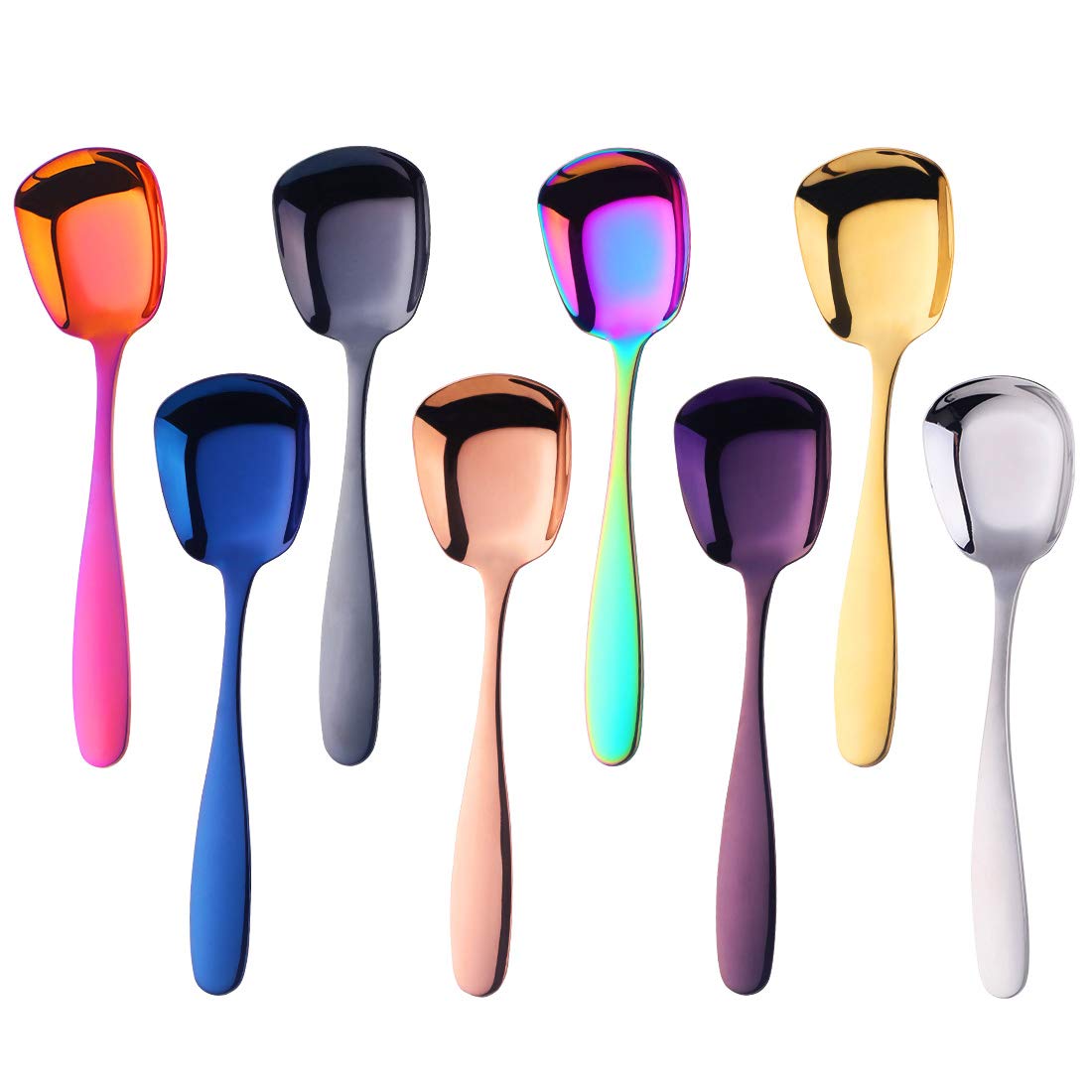 SBOMHS Dessert Spoons Set of 8, Soup Spoons/Table Spoons, 304 Stainless Steel 18/10 (Coloured)