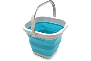SAMMART 5L (1.3 Gallon) Sqare Collapsible Plastic Bucket - Foldable Square Tub - Portable Fishing Water Pail - Space Saving Outdoor Waterpot (1, Bright Blue)