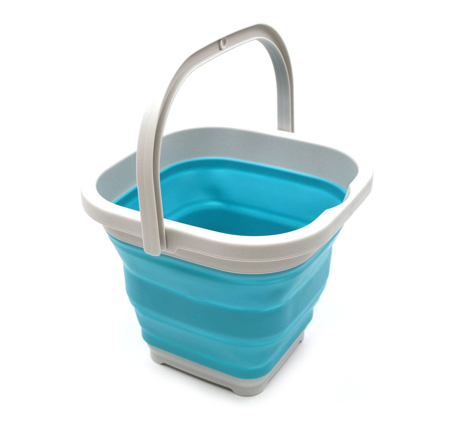SAMMART 5L Square Collapsible Plastic Bucket - Foldable Square Tub - Portable Fishing Water Pail - Space Saving Outdoor Waterpot (Bright Blue)