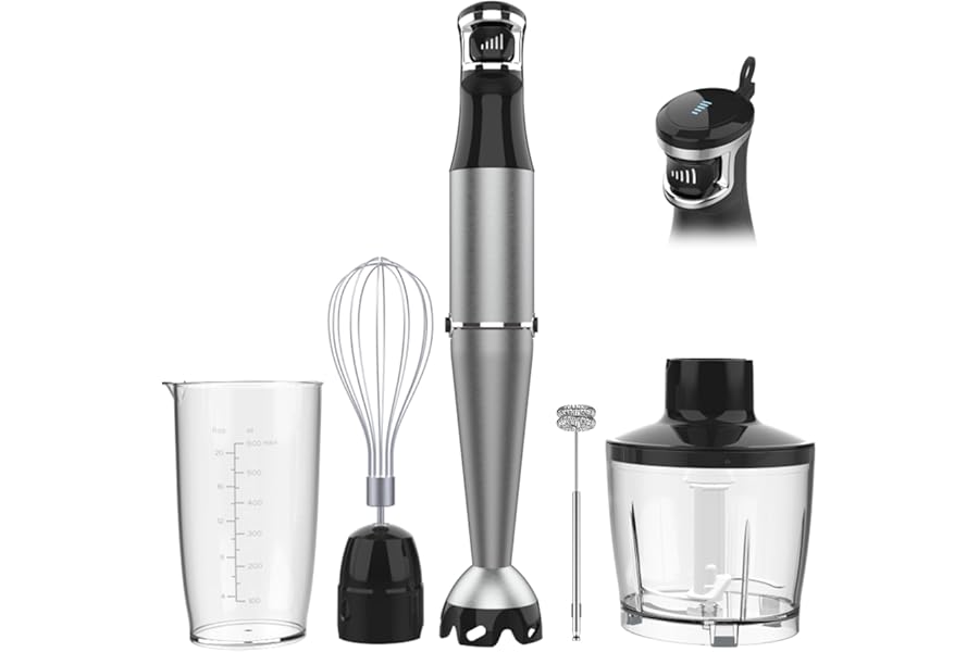 Turelar Immersion Blender Handheld Corded Hand Blenders Set 1100W, Trigger Variable Speed 5 in 1 Stick Emulsifier with Chopper, Whisk and Frother for Soup, Baby Food and Smoothies,Black